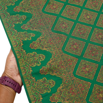 Indian Vintage Green Pure Woolen Shawl Handmade Woven Work Long Throw Stole Warm Paisley Design Soft