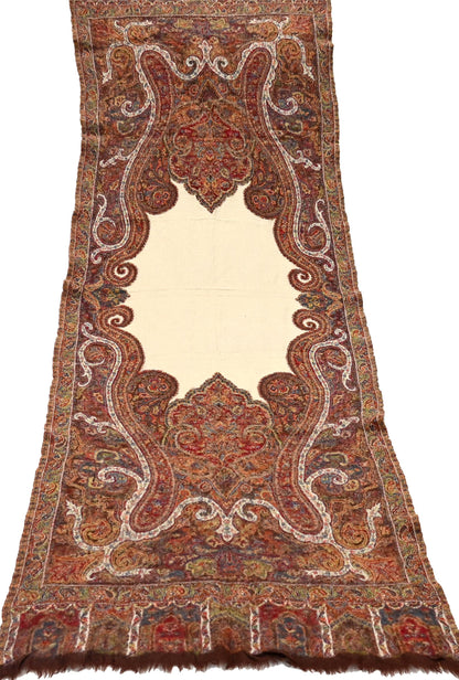Indian Vintage Brown Pure Woolen Shawl Handmade Woven Jamawar Work Long Throw Stole Warm Paisley Design Soft
