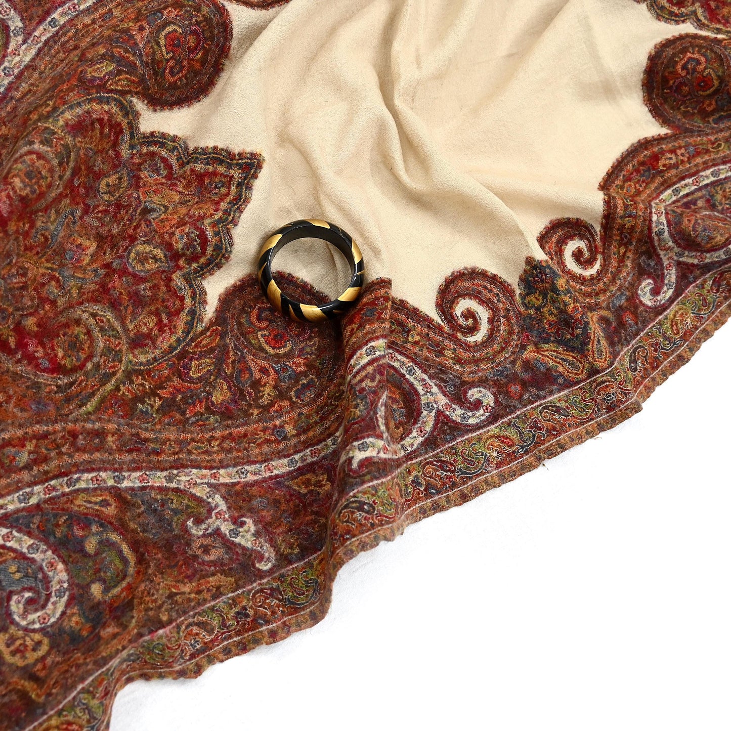Indian Vintage Brown Pure Woolen Shawl Handmade Woven Jamawar Work Long Throw Stole Warm Paisley Design Soft
