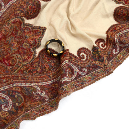Indian Vintage Brown Pure Woolen Shawl Handmade Woven Jamawar Work Long Throw Stole Warm Paisley Design Soft