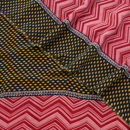 Indian Vintage Sari Maroon Pure Crepe Silk Block Printed Saree 5yard Sewing Quilting Floral Soft Craft Fabric Wrap