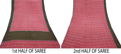 Indian Vintage Sari Maroon Pure Crepe Silk Block Printed Saree 5yard Sewing Quilting Floral Soft Craft Fabric Wrap