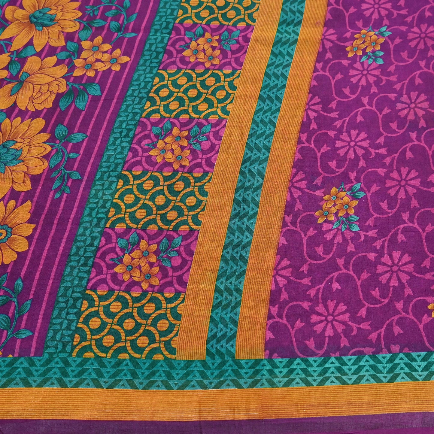 Indian Vintage Sari Purple Pure Cotton Floral Printed Saree Lightweight 5 Yard Soft Fabric Boho Craft Material Dressmaking & Quilting Cloth
