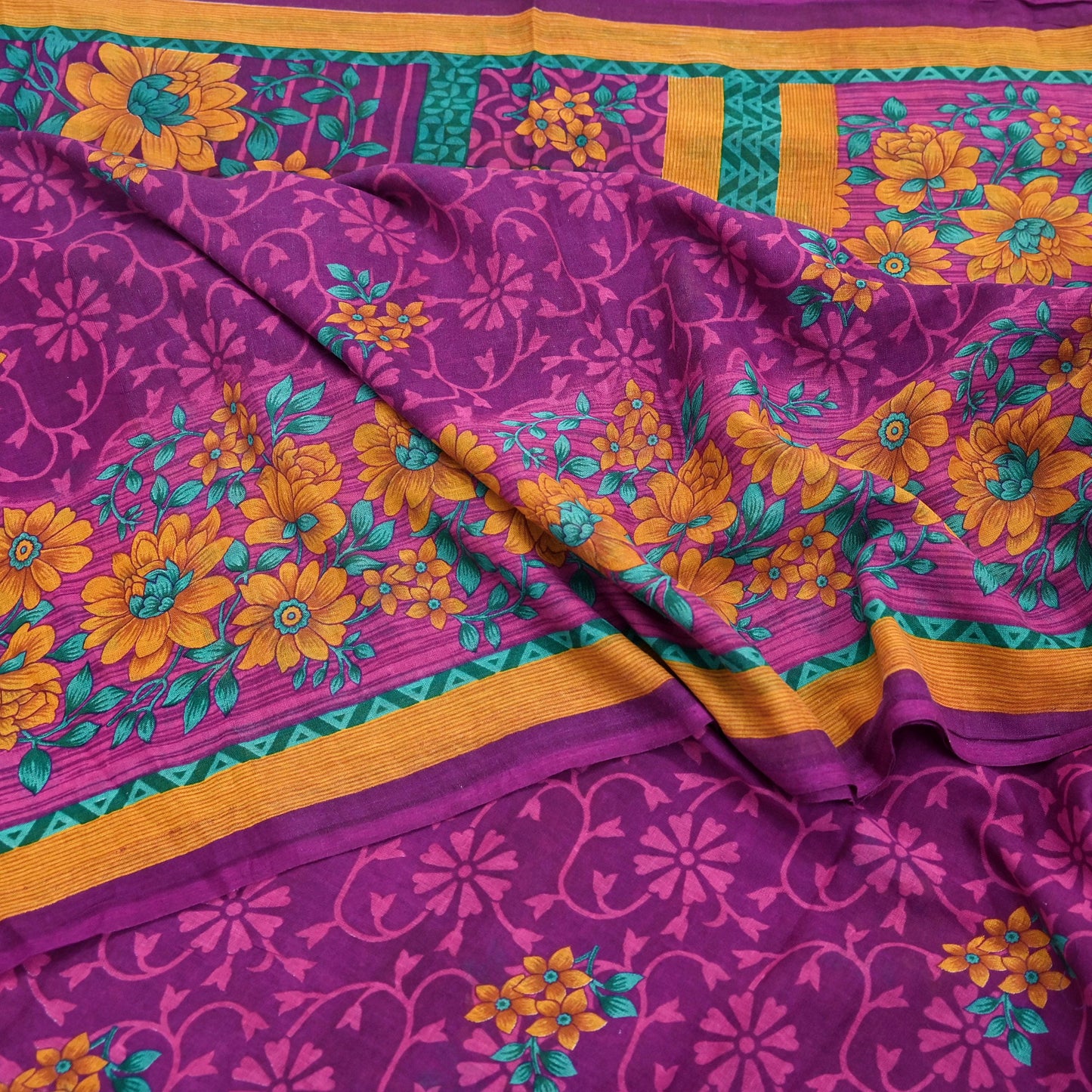 Indian Vintage Sari Purple Pure Cotton Floral Printed Saree Lightweight 5 Yard Soft Fabric Boho Craft Material Dressmaking & Quilting Cloth