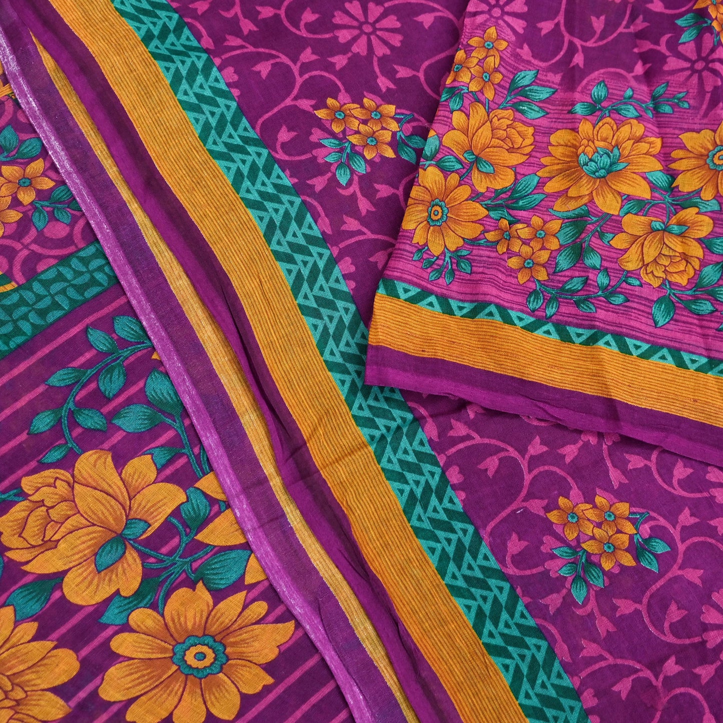 Indian Vintage Sari Purple Pure Cotton Floral Printed Saree Lightweight 5 Yard Soft Fabric Boho Craft Material Dressmaking & Quilting Cloth