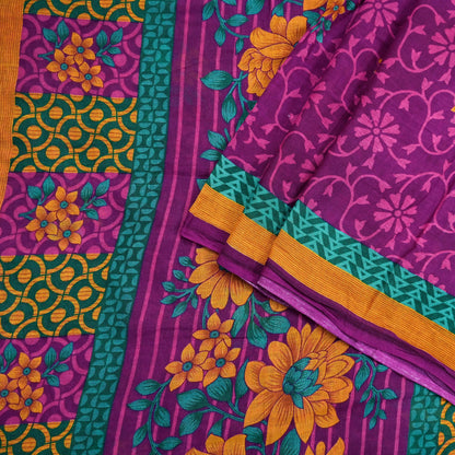 Indian Vintage Sari Purple Pure Cotton Floral Printed Saree Lightweight 5 Yard Soft Fabric Boho Craft Material Dressmaking & Quilting Cloth
