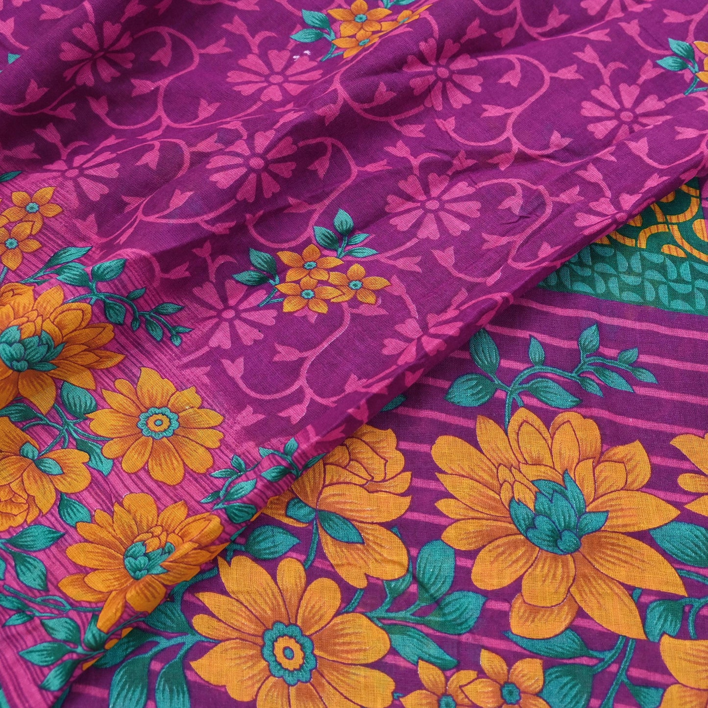 Indian Vintage Sari Purple Pure Cotton Floral Printed Saree Lightweight 5 Yard Soft Fabric Boho Craft Material Dressmaking & Quilting Cloth