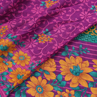 Indian Vintage Sari Purple Pure Cotton Floral Printed Saree Lightweight 5 Yard Soft Fabric Boho Craft Material Dressmaking & Quilting Cloth