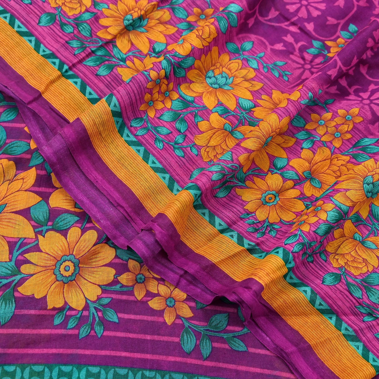 Indian Vintage Sari Purple Pure Cotton Floral Printed Saree Lightweight 5 Yard Soft Fabric Boho Craft Material Dressmaking & Quilting Cloth