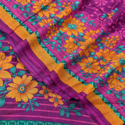 Indian Vintage Sari Purple Pure Cotton Floral Printed Saree Lightweight 5 Yard Soft Fabric Boho Craft Material Dressmaking & Quilting Cloth