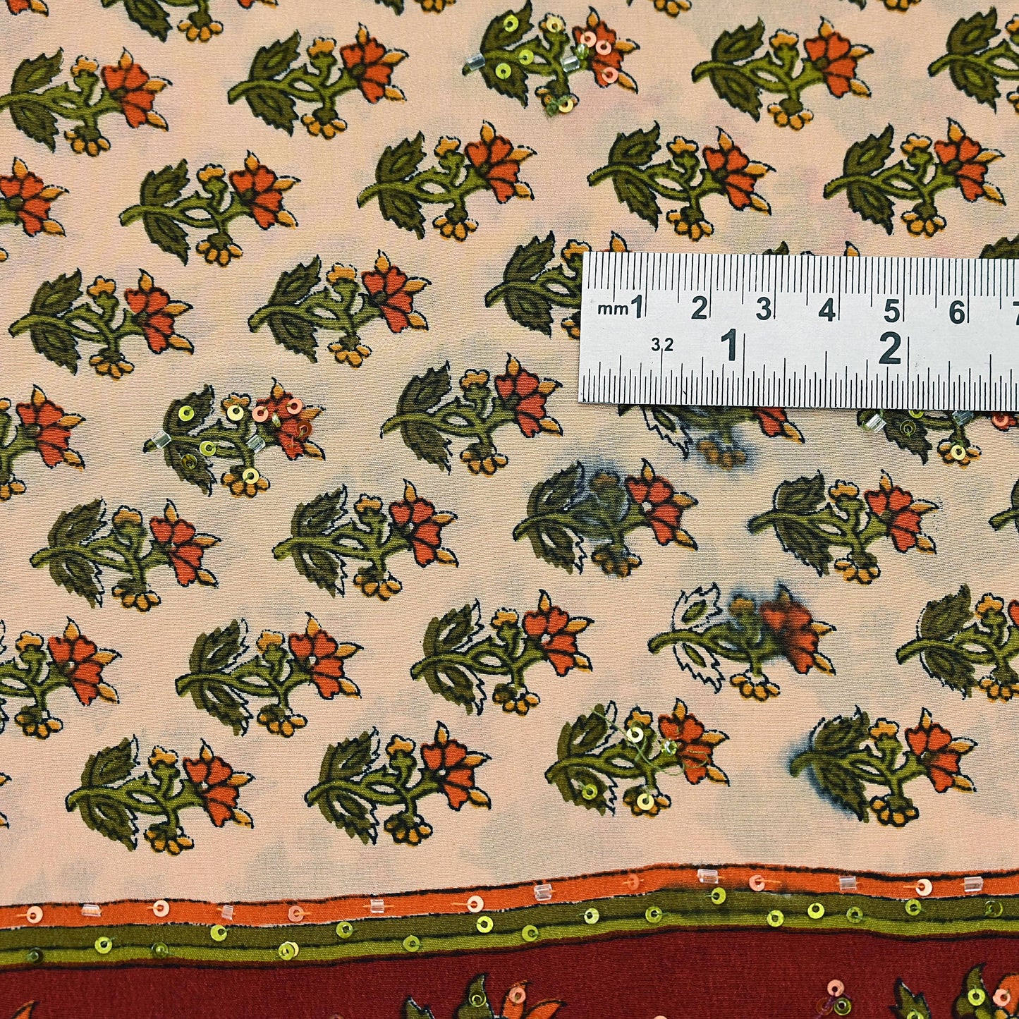 Vintage Beige Maroon Pure Crepe Silk Saree Hand Embroidered Floral Fabric 5Yds Indian Dressmaking, Quilting & Christmas Craft Material