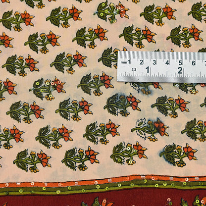 Vintage Beige Maroon Pure Crepe Silk Saree Hand Embroidered Floral Fabric 5Yds Indian Dressmaking, Quilting & Christmas Craft Material