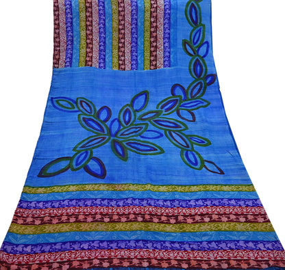 Vintage Blue Crepe Silk Saree Pure Silk Printed Floral Fabric 5Yds Indian Sewing, Quilting, Dressmaking & Christmas Craft Material