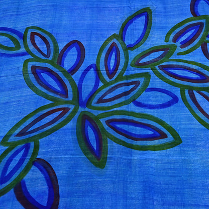 Vintage Blue Crepe Silk Saree Pure Silk Printed Floral Fabric 5Yds Indian Sewing, Quilting, Dressmaking & Christmas Craft Material