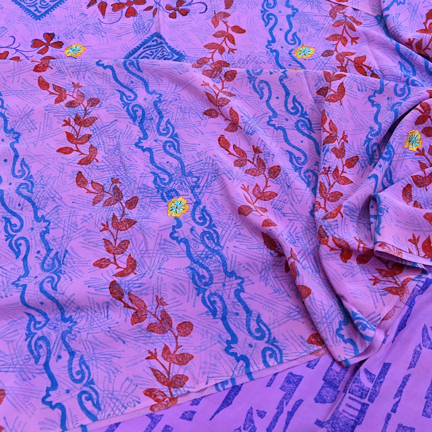 Indian Vintage Sari Purple Pure Crepe Silk Hand Embroidered Saree 5yd Sewing Floral Craft Sequins Dress making Crafting Quilting