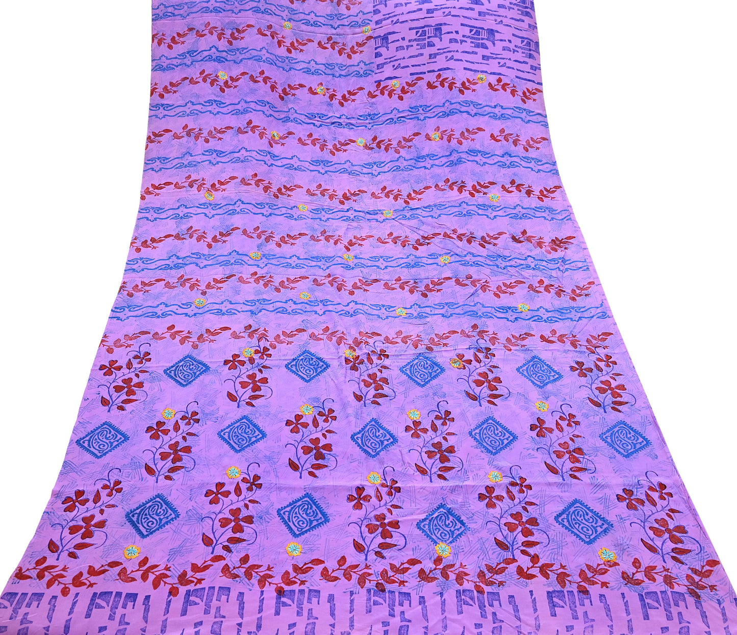 Indian Vintage Sari Purple Pure Crepe Silk Hand Embroidered Saree 5yd Sewing Floral Craft Sequins Dress making Crafting Quilting