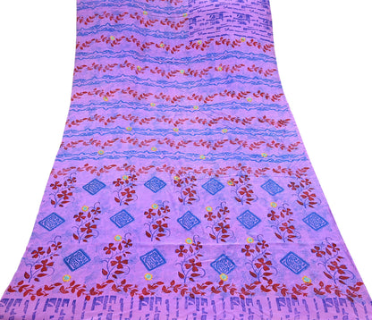 Indian Vintage Sari Purple Pure Crepe Silk Hand Embroidered Saree 5yd Sewing Floral Craft Sequins Dress making Crafting Quilting