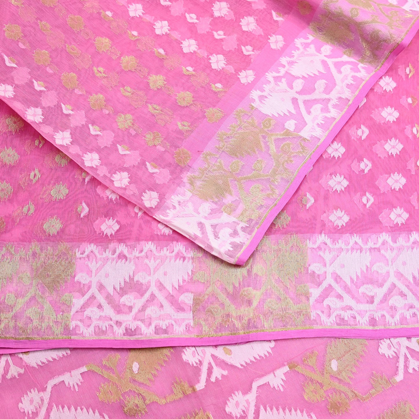 Indian Vintage Saree Pink Pure Cotton Hand Woven Jamdani Sari 5yd Ethnic Floral Craft Fabric Dress making Upcycle Crafting Quilting