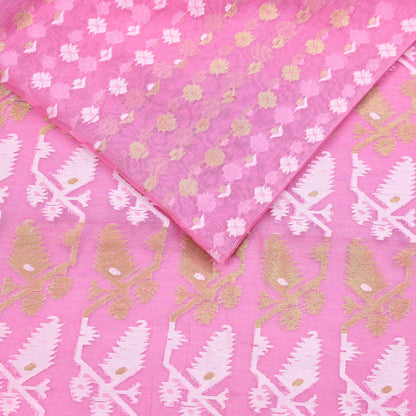 Indian Vintage Saree Pink Pure Cotton Hand Woven Jamdani Sari 5yd Ethnic Floral Craft Fabric Dress making Upcycle Crafting Quilting