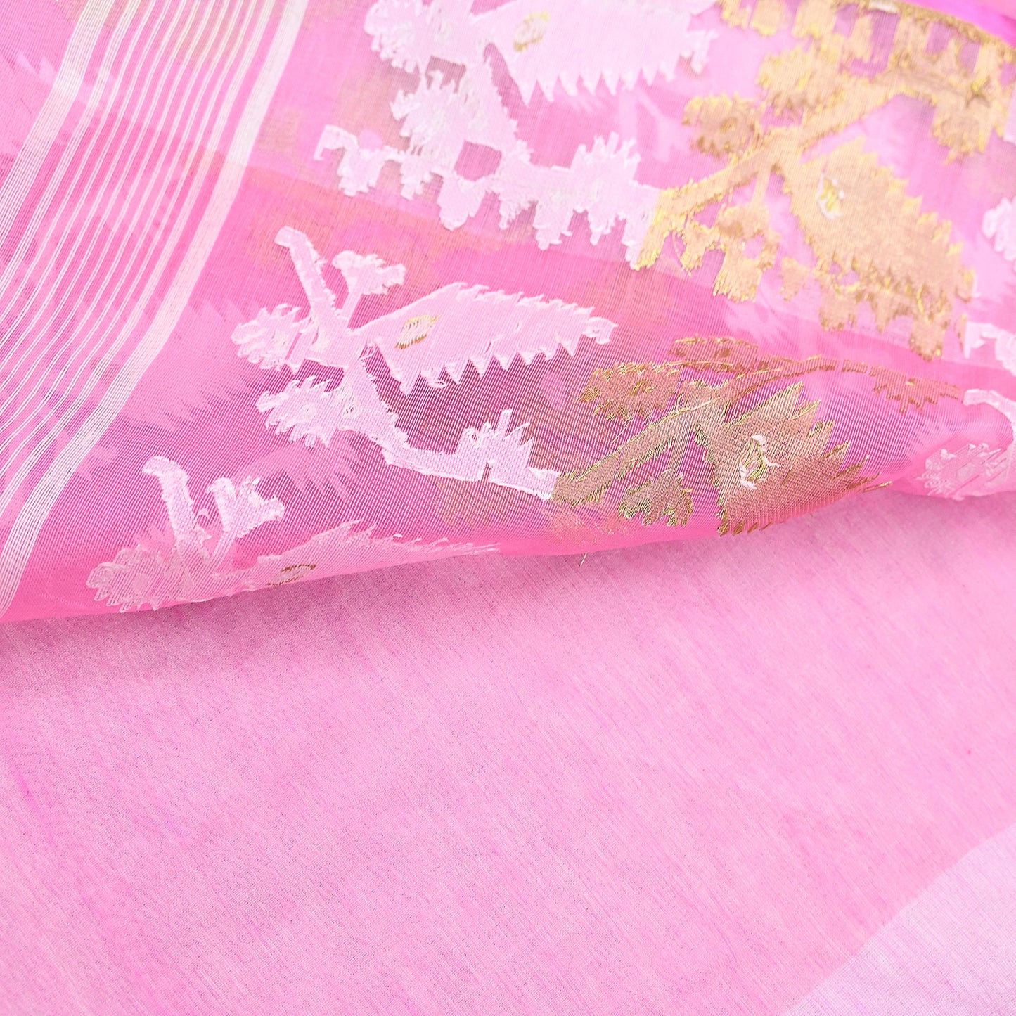 Indian Vintage Saree Pink Pure Cotton Hand Woven Jamdani Sari 5yd Ethnic Floral Craft Fabric Dress making Upcycle Crafting Quilting