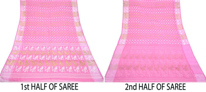 Indian Vintage Saree Pink Pure Cotton Hand Woven Jamdani Sari 5yd Ethnic Floral Craft Fabric Dress making Upcycle Crafting Quilting