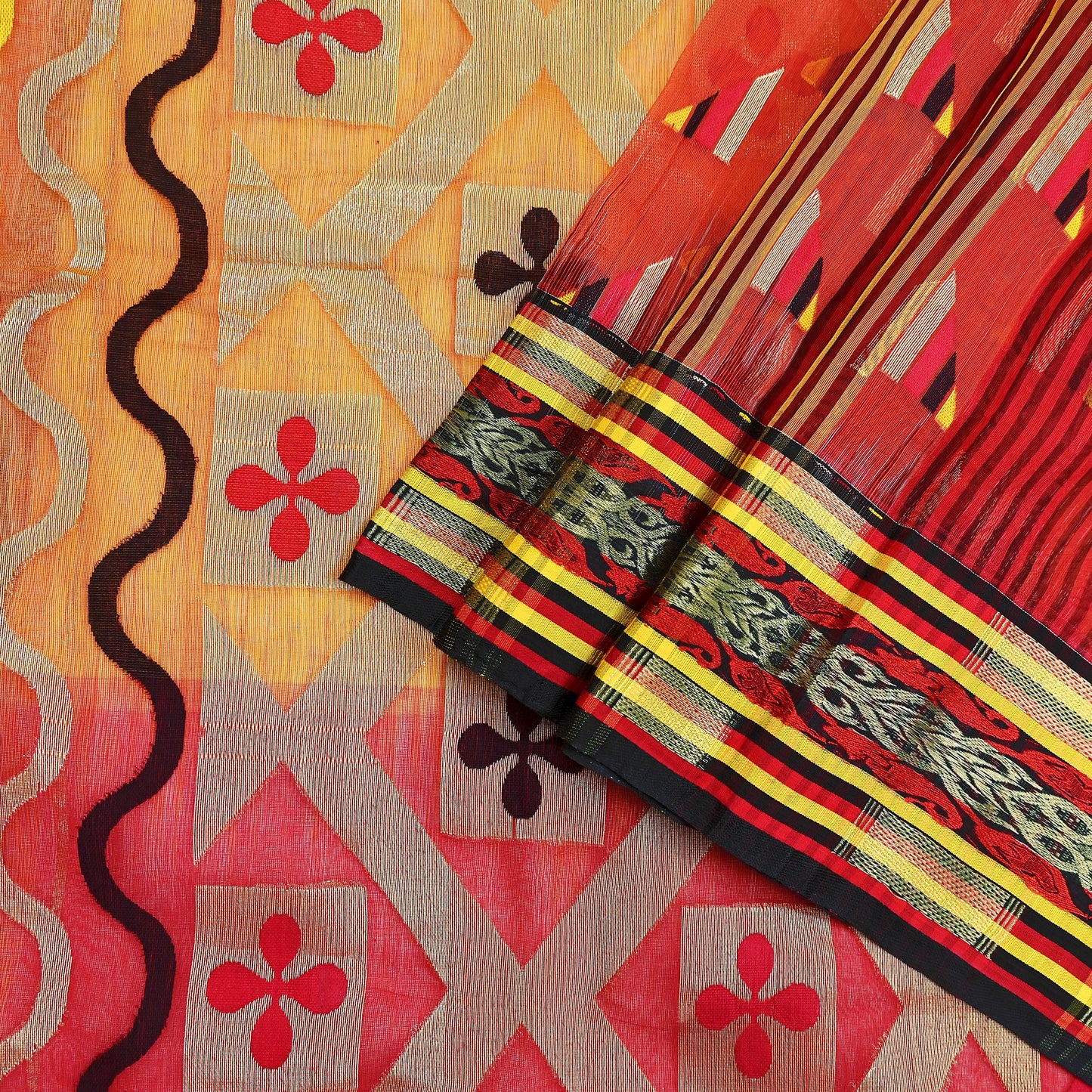 Indian Vintage Jamdani Pure Cotton Saree Handwoven Floral Sari Ethnic 5 Yard Fabric for Dressmaking, Quilting & Upcycling Crafts