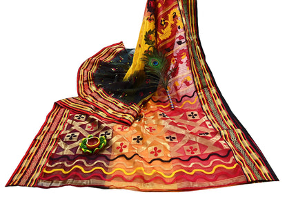 Indian Vintage Jamdani Pure Cotton Saree Handwoven Floral Sari Ethnic 5 Yard Fabric for Dressmaking, Quilting & Upcycling Crafts