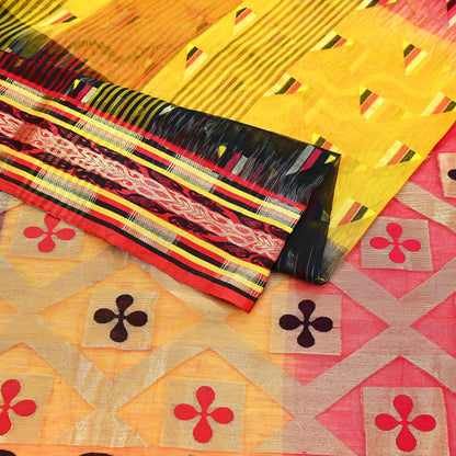 Indian Vintage Jamdani Pure Cotton Saree Handwoven Floral Sari Ethnic 5 Yard Fabric for Dressmaking, Quilting & Upcycling Crafts