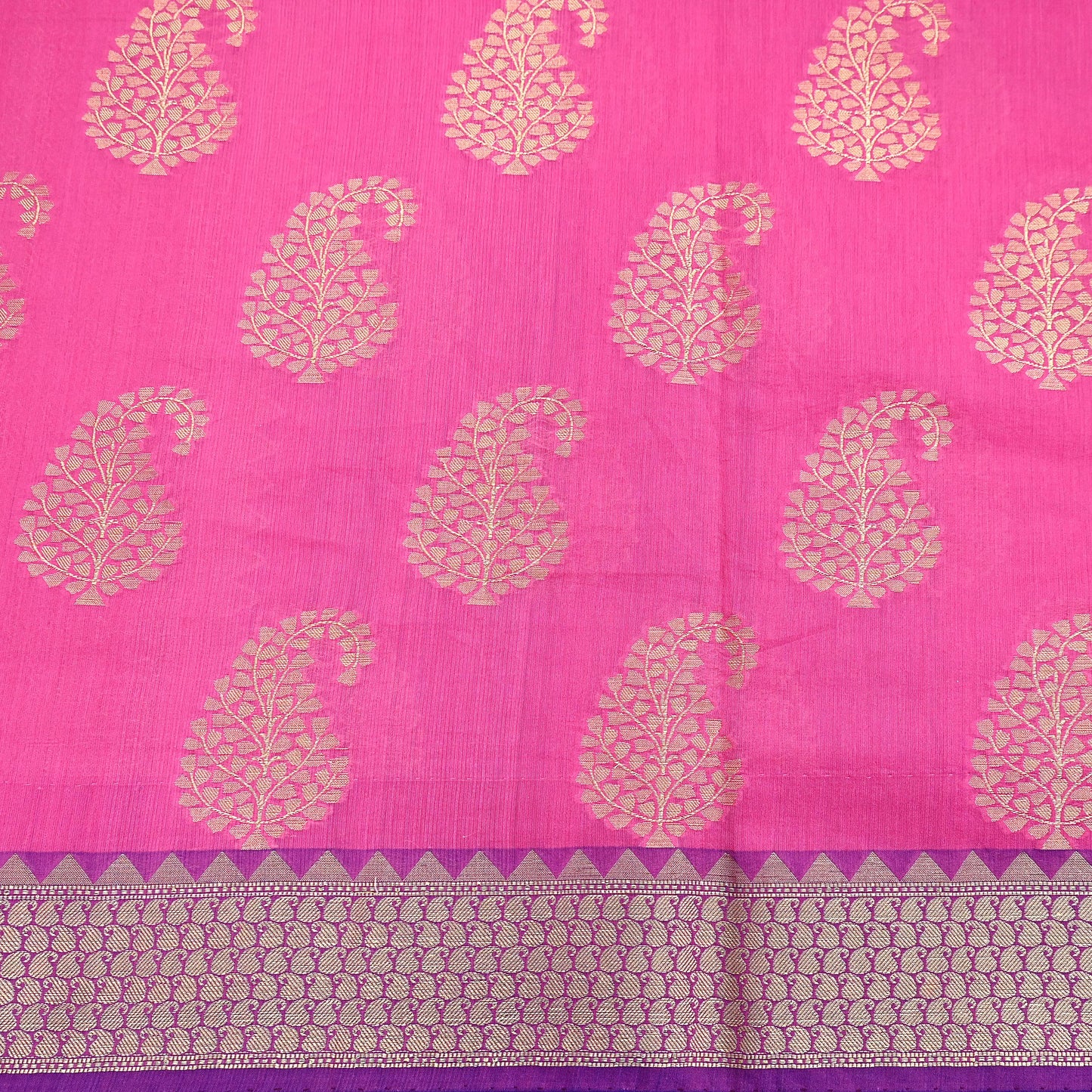 Indian Vintage Pink Cotton Saree Handwoven Floral Banarasi Border 5 Yard Soft Fabric Sewing Quilting Craft Dressmaking Material