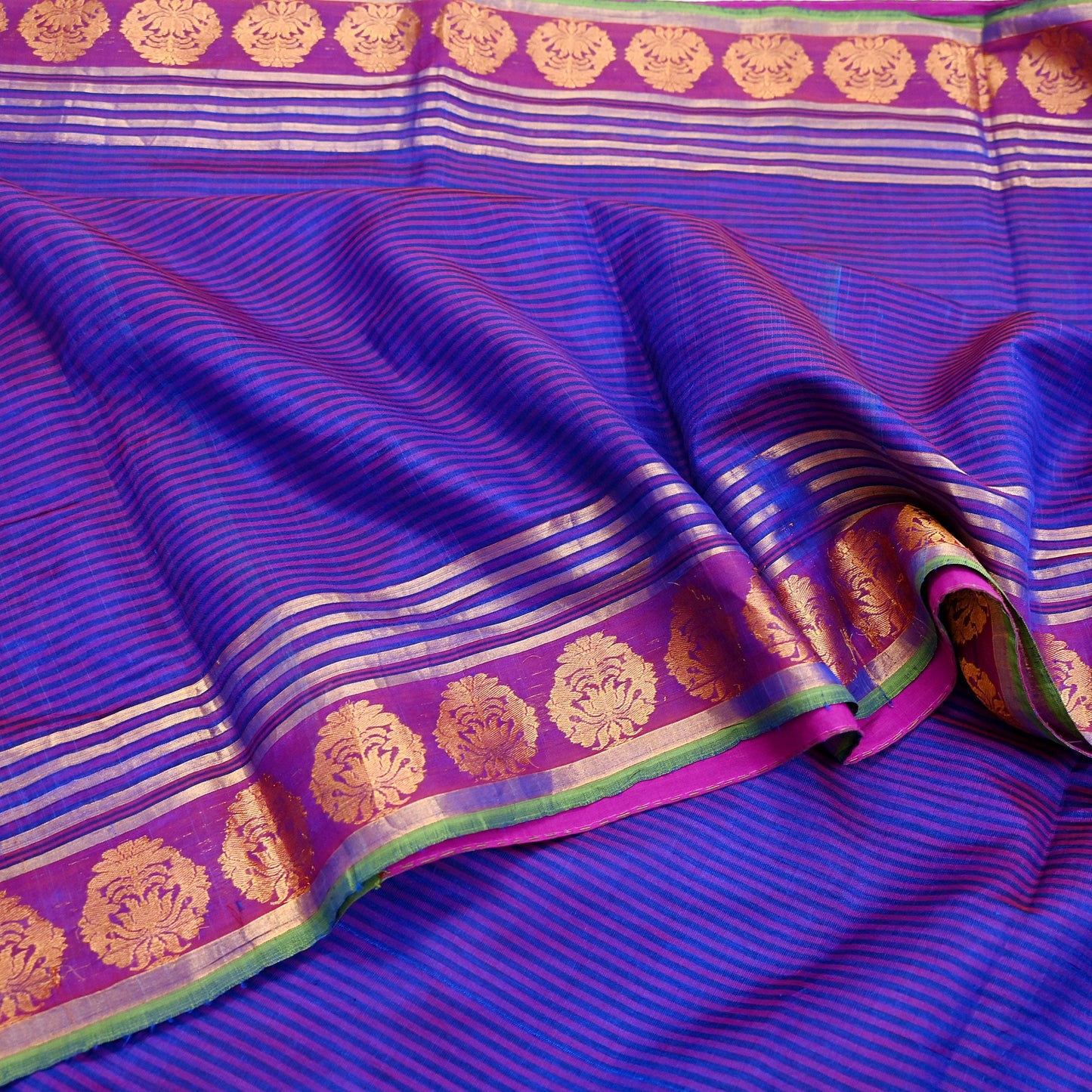 Vintage Blue Banarasi Silk Saree Handwoven Pure Silk Zari Sari Fabric 6 Yard Indian Textile for Dressmaking & Quilting