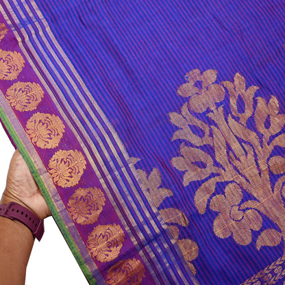 Vintage Blue Banarasi Silk Saree Handwoven Pure Silk Zari Sari Fabric 6 Yard Indian Textile for Dressmaking & Quilting