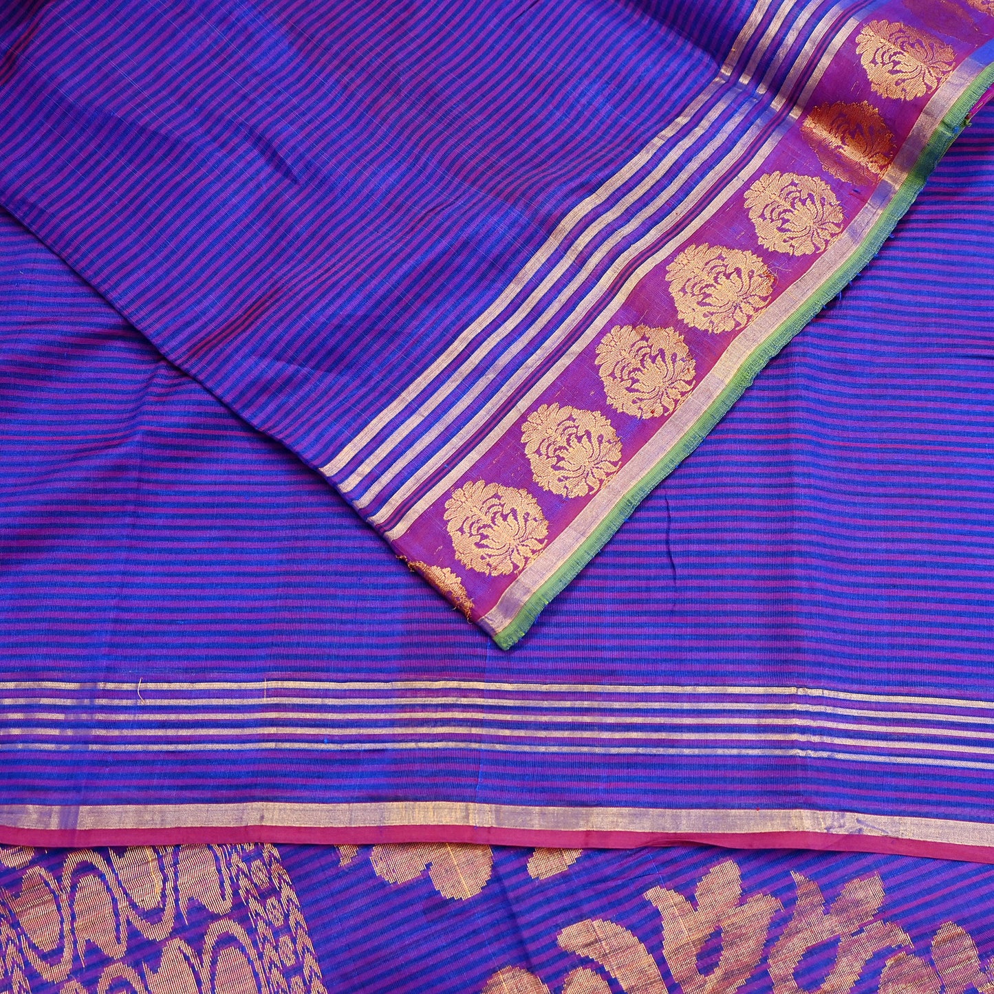 Vintage Blue Banarasi Silk Saree Handwoven Pure Silk Zari Sari Fabric 6 Yard Indian Textile for Dressmaking & Quilting