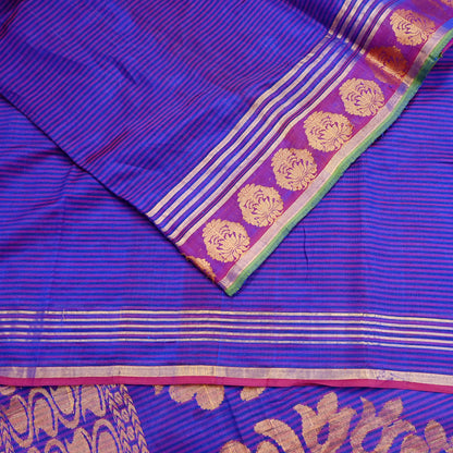 Vintage Blue Banarasi Silk Saree Handwoven Pure Silk Zari Sari Fabric 6 Yard Indian Textile for Dressmaking & Quilting