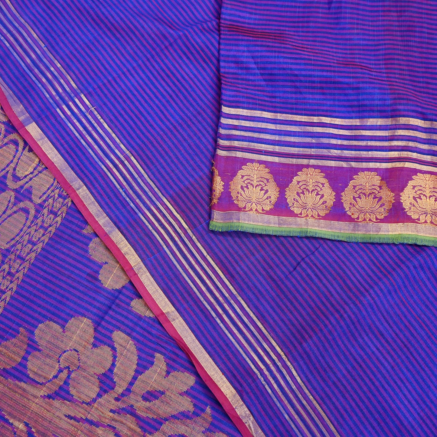 Vintage Blue Banarasi Silk Saree Handwoven Pure Silk Zari Sari Fabric 6 Yard Indian Textile for Dressmaking & Quilting