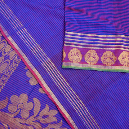 Vintage Blue Banarasi Silk Saree Handwoven Pure Silk Zari Sari Fabric 6 Yard Indian Textile for Dressmaking & Quilting