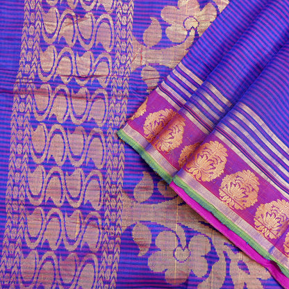 Vintage Blue Banarasi Silk Saree Handwoven Pure Silk Zari Sari Fabric 6 Yard Indian Textile for Dressmaking & Quilting