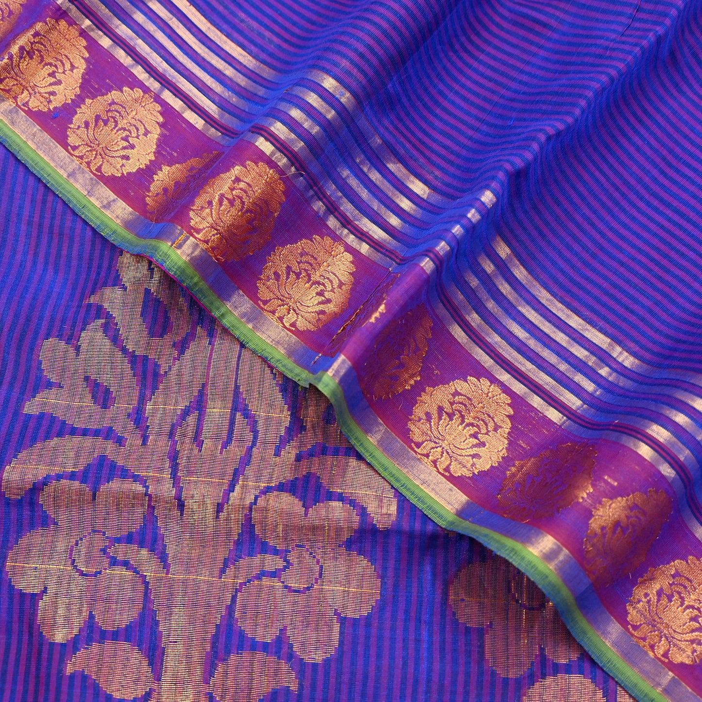 Vintage Blue Banarasi Silk Saree Handwoven Pure Silk Zari Sari Fabric 6 Yard Indian Textile for Dressmaking & Quilting