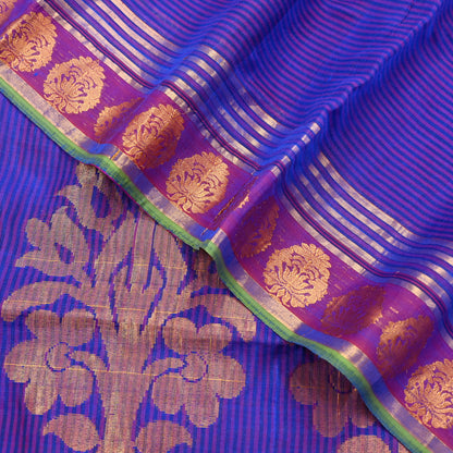 Vintage Blue Banarasi Silk Saree Handwoven Pure Silk Zari Sari Fabric 6 Yard Indian Textile for Dressmaking & Quilting