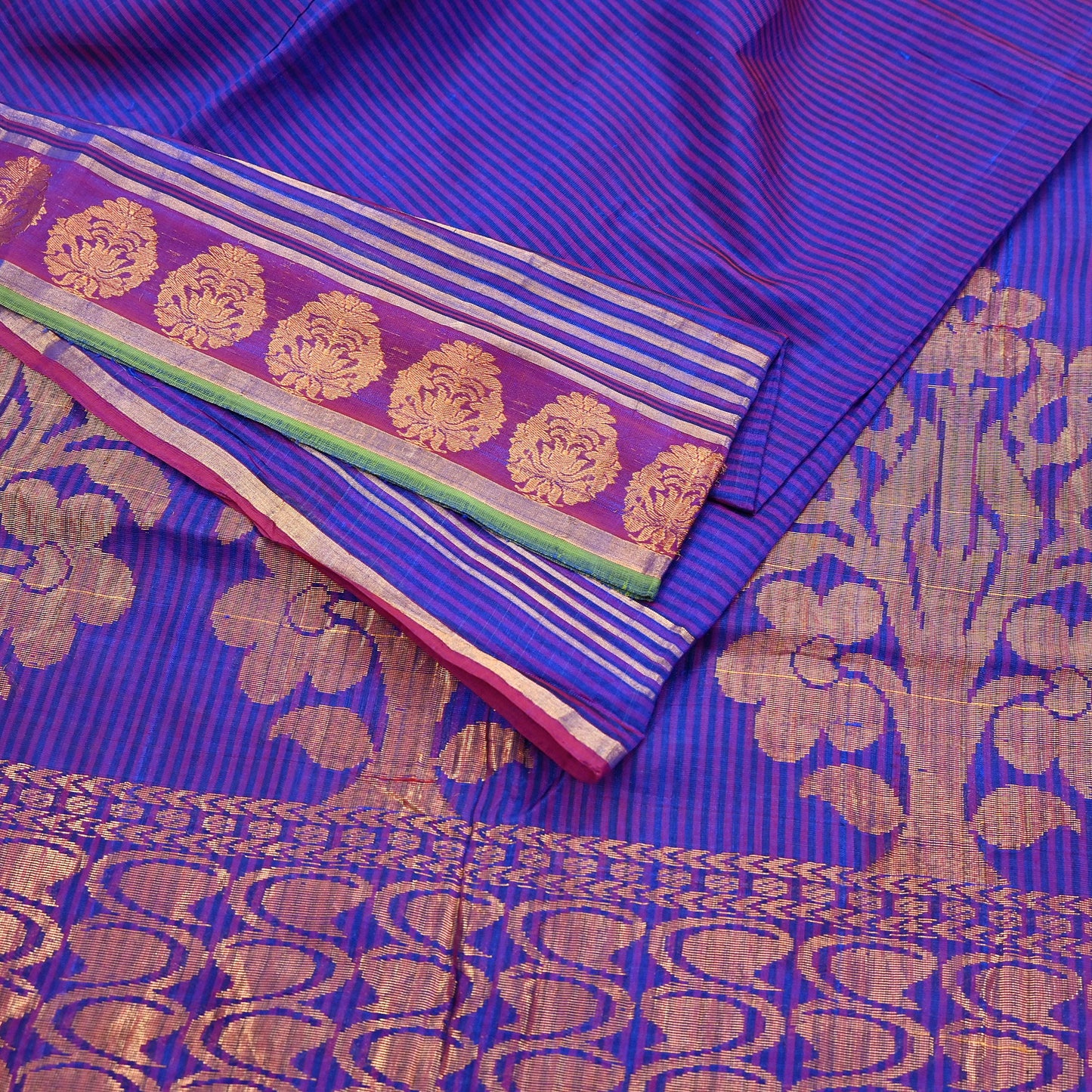 Vintage Blue Banarasi Silk Saree Handwoven Pure Silk Zari Sari Fabric 6 Yard Indian Textile for Dressmaking & Quilting