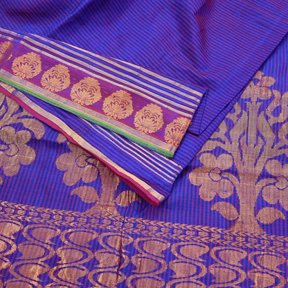 Vintage Blue Banarasi Silk Saree Handwoven Pure Silk Zari Sari Fabric 6 Yard Indian Textile for Dressmaking & Quilting