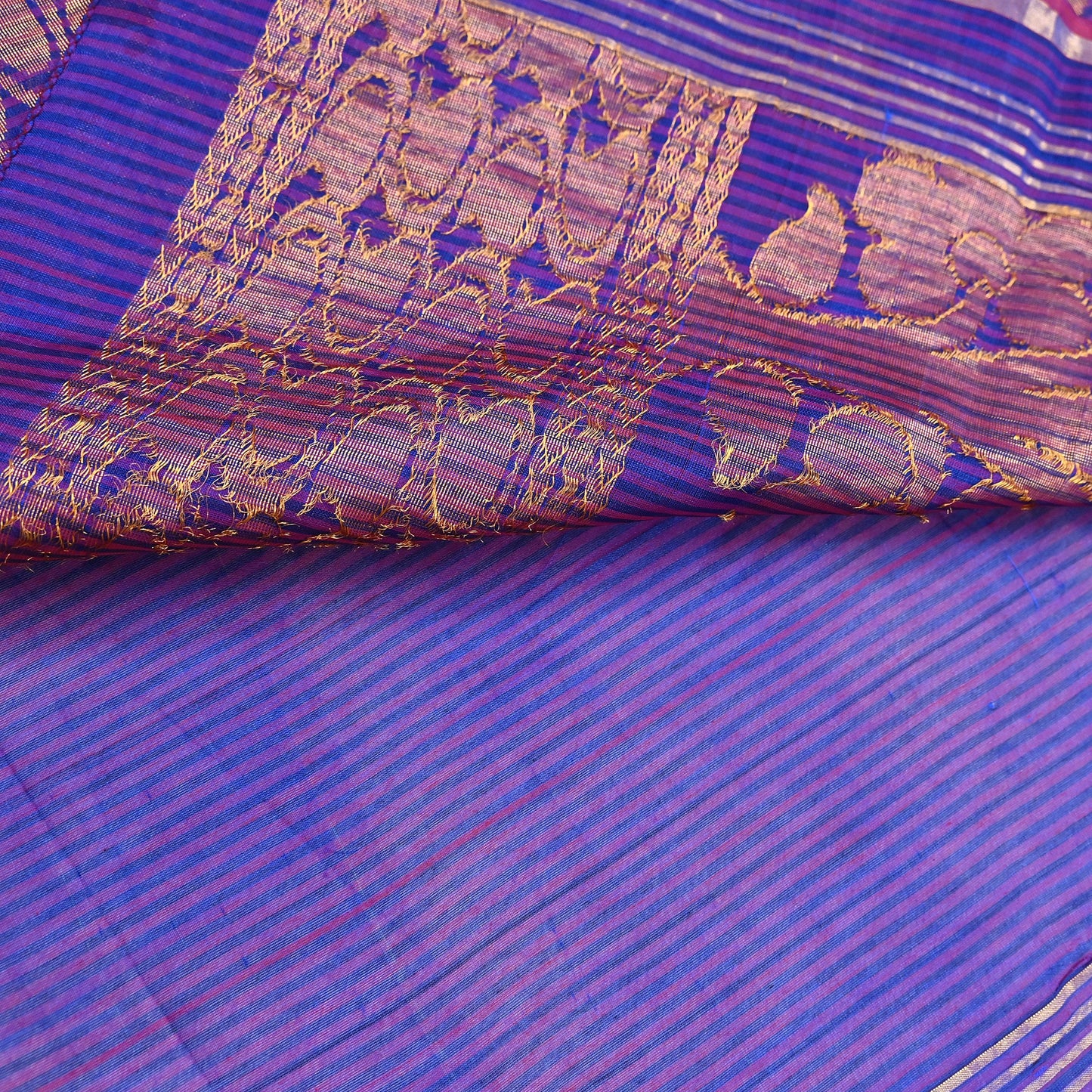 Vintage Blue Banarasi Silk Saree Handwoven Pure Silk Zari Sari Fabric 6 Yard Indian Textile for Dressmaking & Quilting