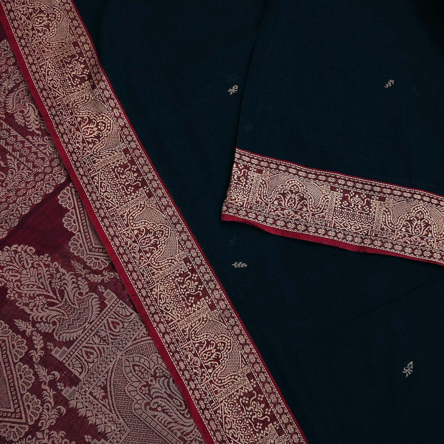 Indian Vintage Sari Maroon & Black Pure Cotton Hand Woven Sarees Craft Fabric 5yd Ethnic Crafting Upcycle Quilting Dress Making Quilting