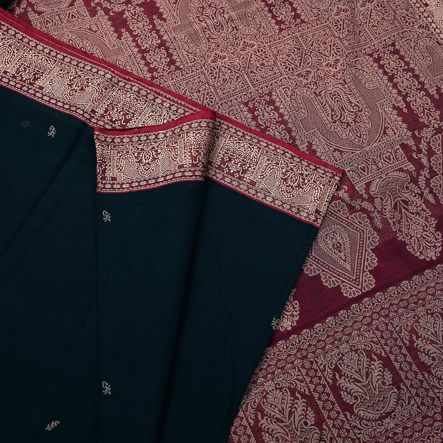 Indian Vintage Sari Maroon & Black Pure Cotton Hand Woven Sarees Craft Fabric 5yd Ethnic Crafting Upcycle Quilting Dress Making Quilting