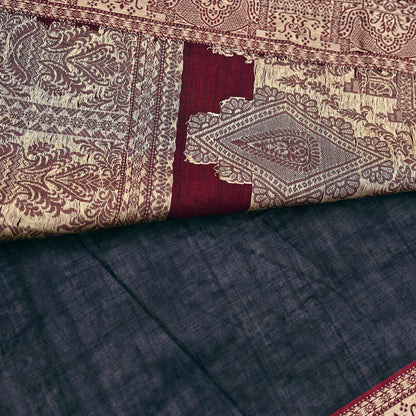 Indian Vintage Sari Maroon & Black Pure Cotton Hand Woven Sarees Craft Fabric 5yd Ethnic Crafting Upcycle Quilting Dress Making Quilting