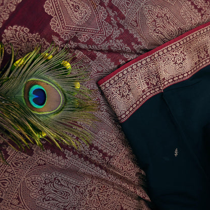 Indian Vintage Sari Maroon & Black Pure Cotton Hand Woven Sarees Craft Fabric 5yd Ethnic Crafting Upcycle Quilting Dress Making Quilting