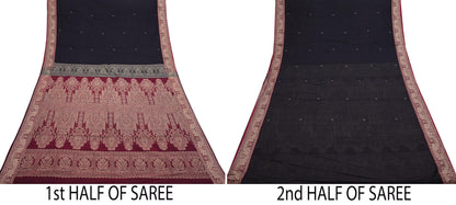 Indian Vintage Sari Maroon & Black Pure Cotton Hand Woven Sarees Craft Fabric 5yd Ethnic Crafting Upcycle Quilting Dress Making Quilting