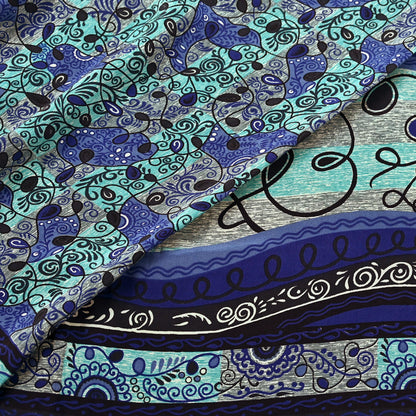 Vintage pure crepe silk saree fabric with blue and black floral prints