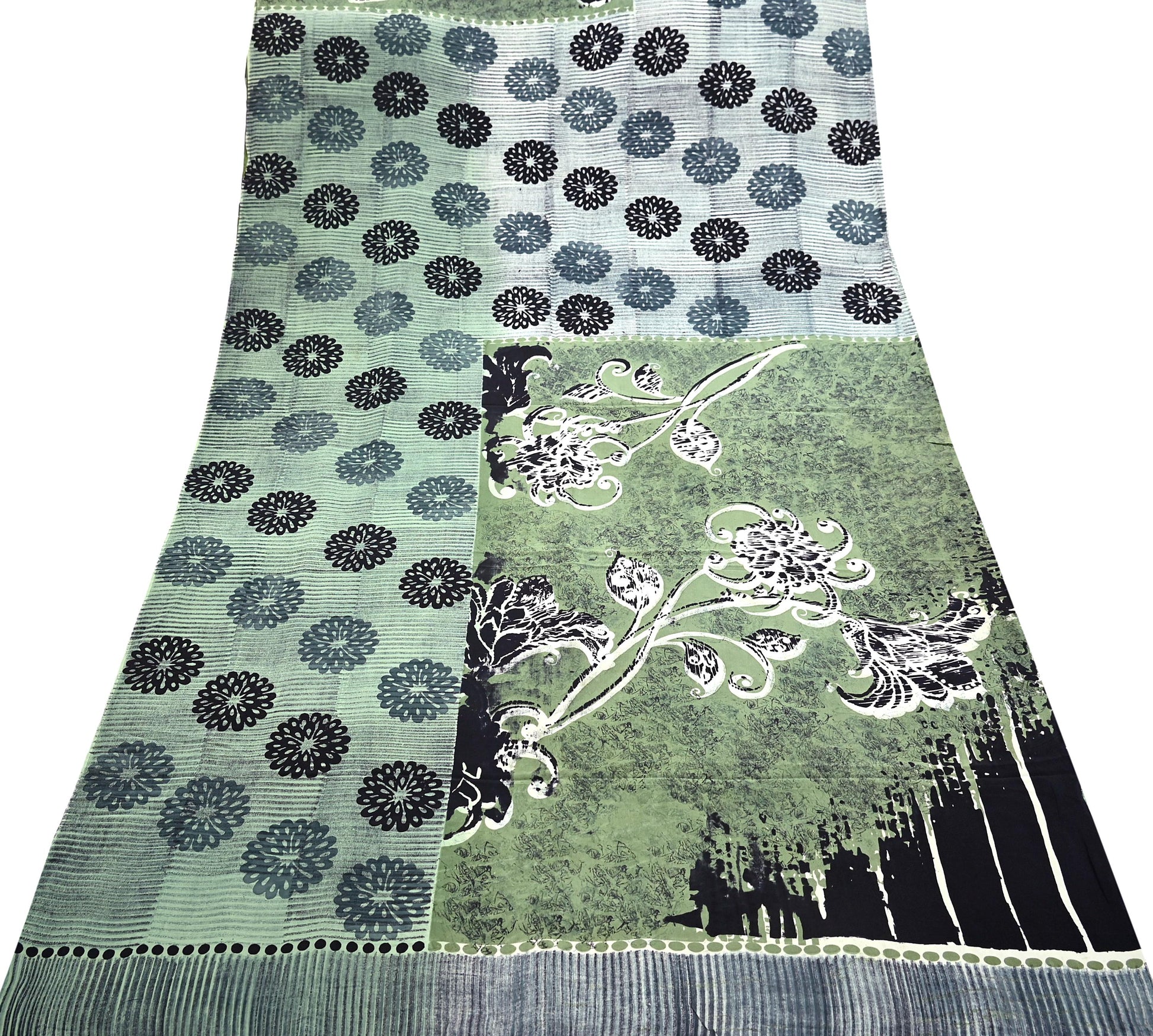 Vintage pure crepe silk saree with floral patterns on a white background