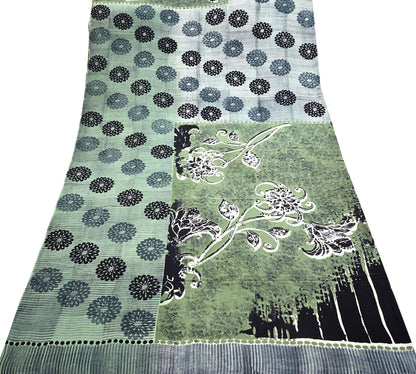 Vintage pure crepe silk saree with floral patterns on a white background