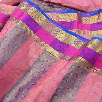 Vintage Kanjivaram Silk Saree Multi Pure Silk Zari Fabric Indian Handwoven 5Yd Craft Material Dressmaking Textile